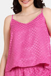 Zivame Checkered Sheen Woven Shorts Set - Pink Yarrow — thumbnail 5